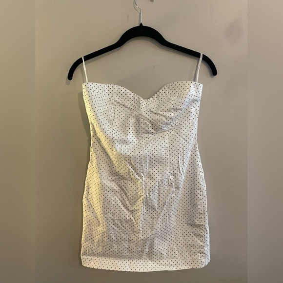 Y2K Vintage Strapless White Bodycon with Black PolkaDots - Picture 1 of 5